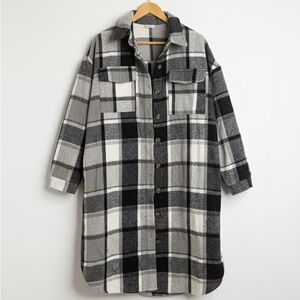 Plaid Black and Gray Women's Coat